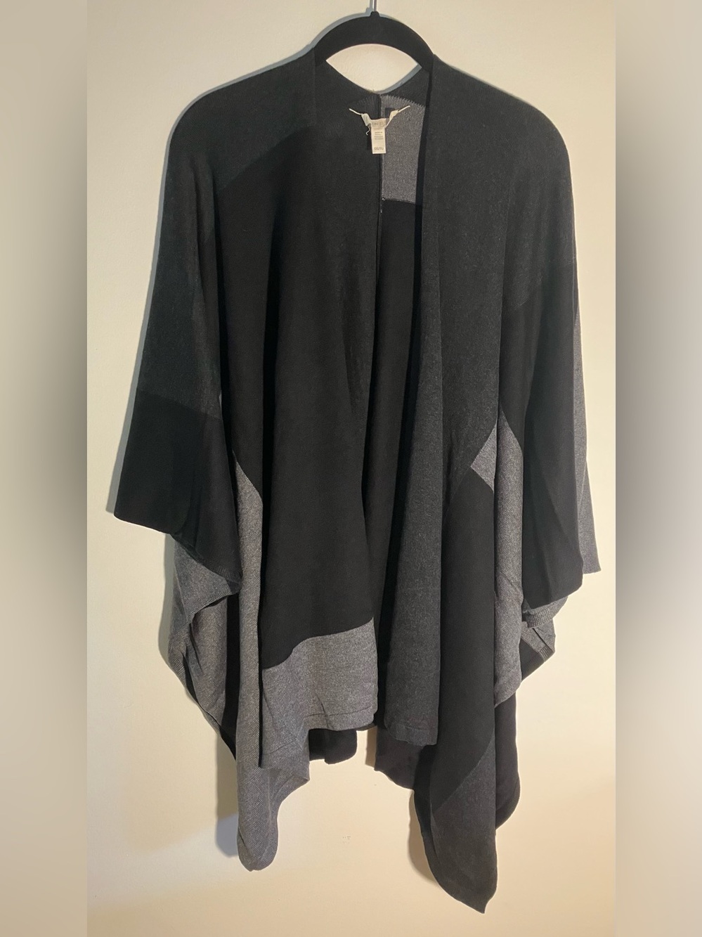 Eileen Fisher Silk, Tencel, Cotten Blend Black and Grey Open Wrap Cardigan OS